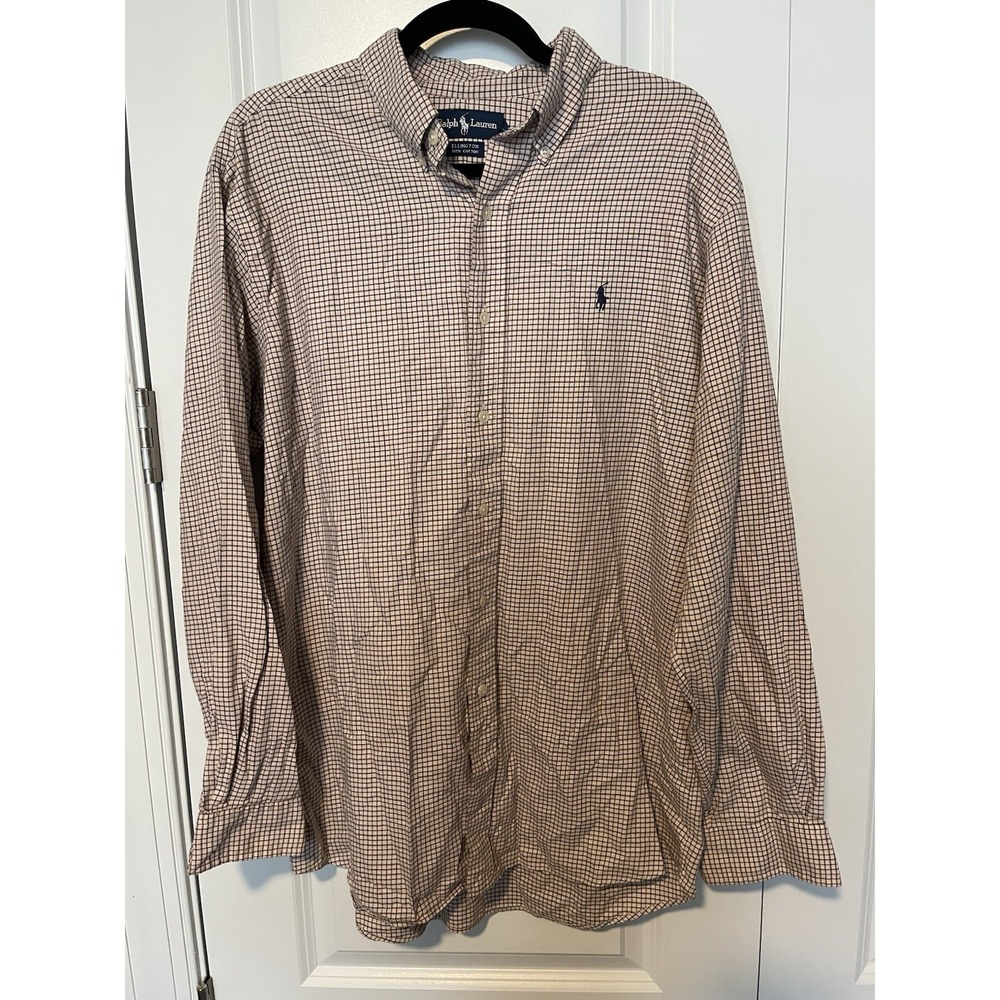 Ralph Lauren Ellington Men's Long Sleeve Button-Up Shirt, Size‎ L Tan Check